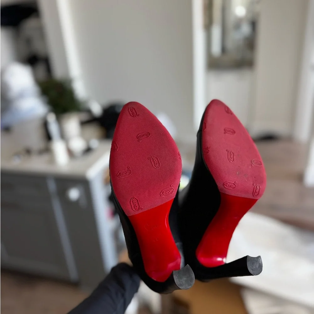 Christian Louboutin Black Heeled Boots with Red Soles - Picture 6 of 13